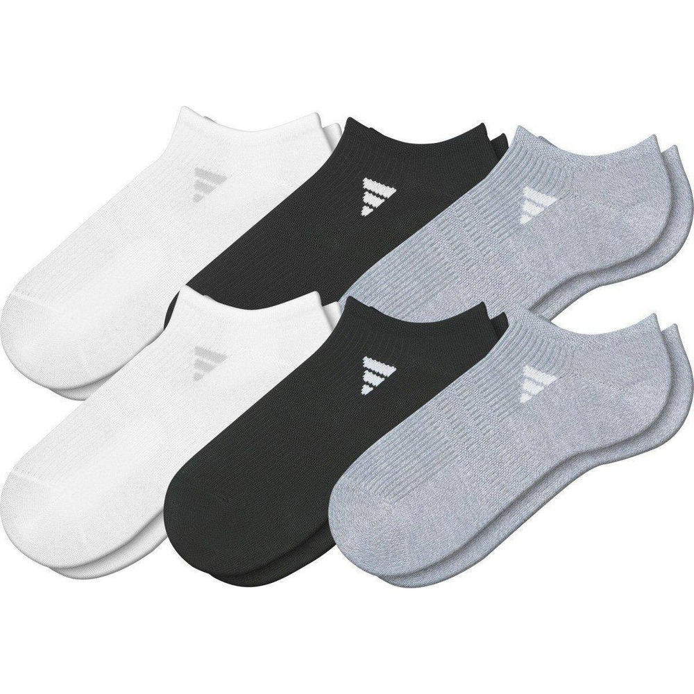 Adidas Athletic Low Cut Socks 6 Pack Black White Grey Cushioned Running Training